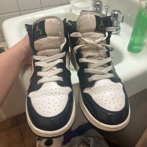 Jordan 1s black and white and gold patent